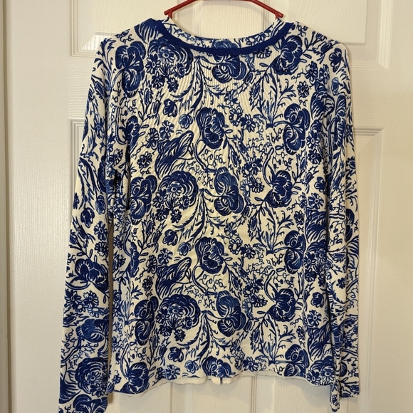 Charter Club Royal Blue Floral Print Pearl Button Cardigan women's size S - Picture 7 of 9